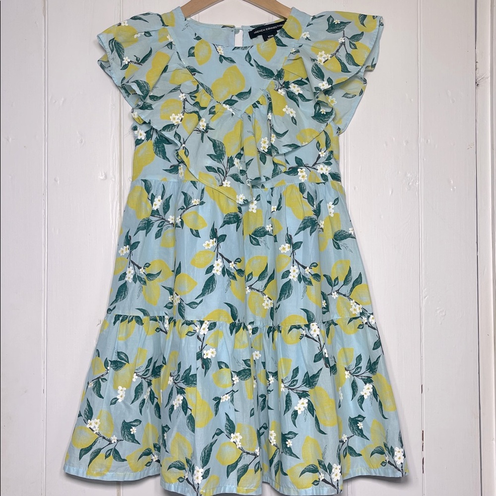 FRENCH CONNECTION NWOT Adorable 100% Cotton Lined Lemon Ruffle Dress